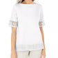 Karen Scott Women's Cotton Crochet Fringed Top  White Size X-Small