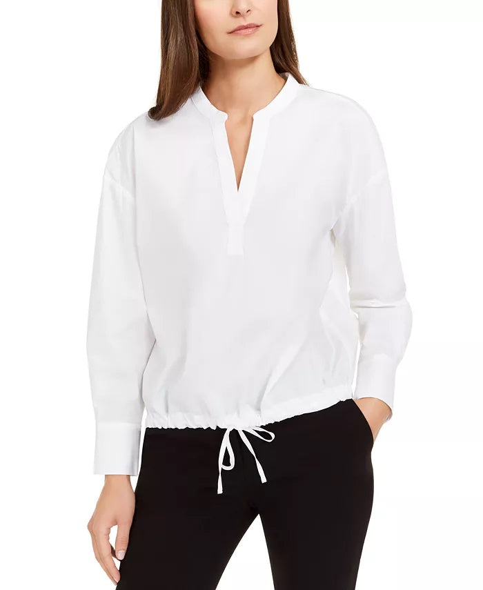 Alfani Women's Drawstring Hem Blouse White Size X-Small