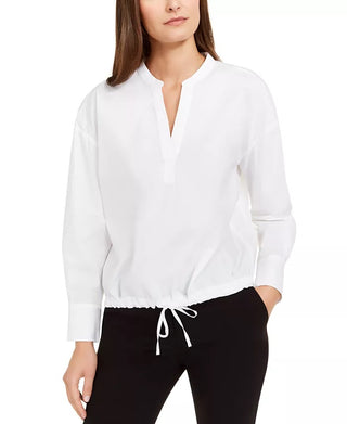 Alfani Women's Drawstring Hem Blouse White Size X-Small