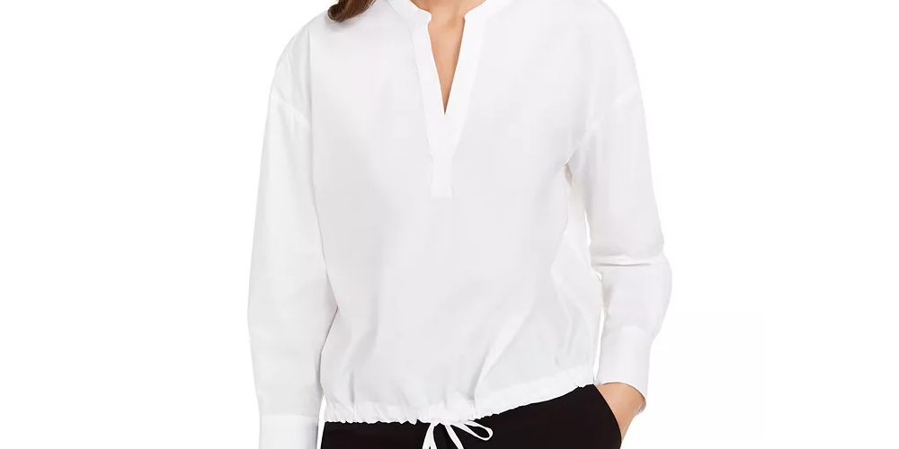 Alfani Women's Drawstring Hem Blouse White Size X-Small