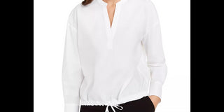 Alfani Women's Drawstring Hem Blouse White Size X-Small