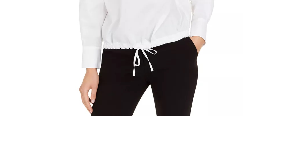 Alfani Women's Drawstring Hem Blouse White Size X-Small