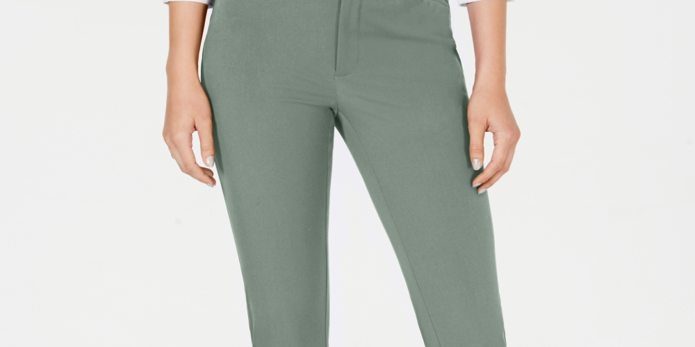 Charter Club Women's Newport Tummy Control Slim Fit Pants  Green Size 14
