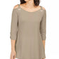 JM Collection Women's Grommet Cold Shoulder Tunic Beige  Size Large