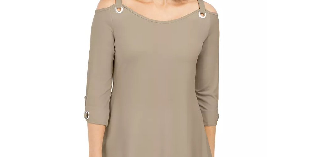 JM Collection Women's Grommet Cold Shoulder Tunic Beige  Size Large