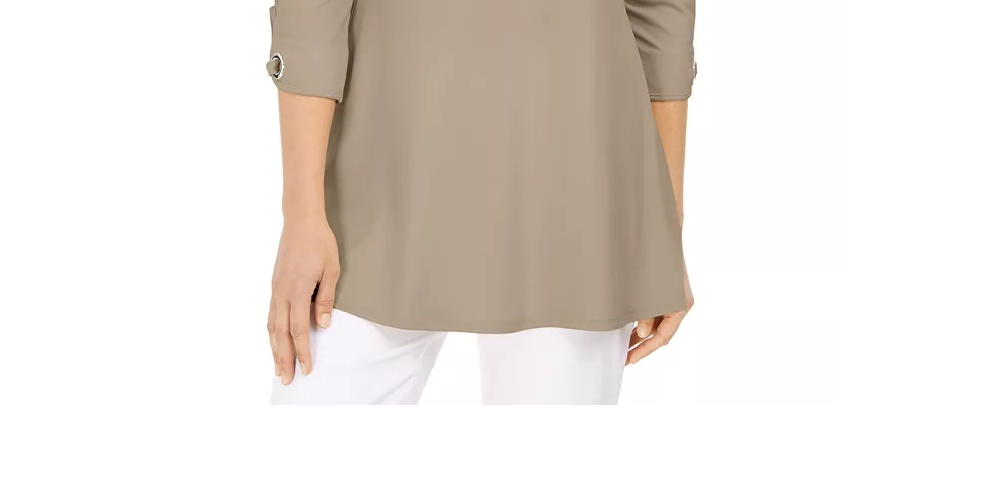 JM Collection Women's Grommet Cold Shoulder Tunic Beige  Size Large