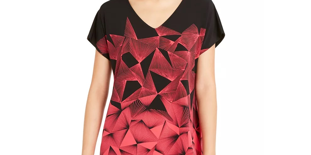 Alfani Women's Geo Print Tunic  Pink Size X-Small