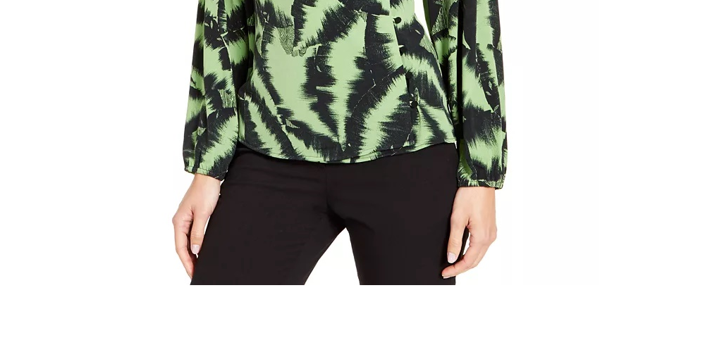 Alfani Women's Surplice Neck Printed Top  Green Size Large