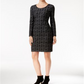 INC International Concepts Women's Faux leather trim Jacquard Sheath Dress Black Size S