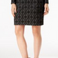 INC International Concepts Women's Faux leather trim Jacquard Sheath Dress Black Size S