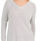 Charter Club Women's V Neck Pullover Knit Sweater Gray Size Large