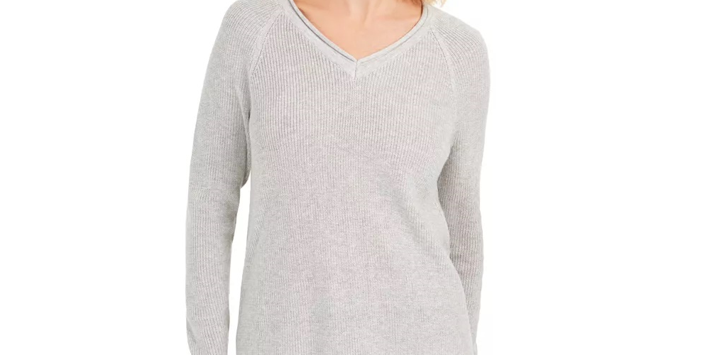 Charter Club Women's V Neck Pullover Knit Sweater Gray Size Large