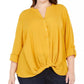 INC  International Concepts Women's Plus Twist Front Shirt Yellow Size 2X