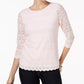 Charter Club Women's 3/4 Sleeve Lace Top White Size X-Small