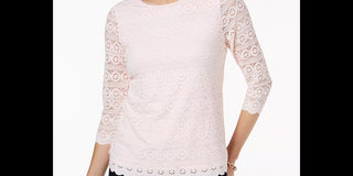 Charter Club Women's 3/4 Sleeve Lace Top White Size X-Small