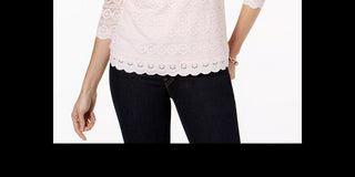 Charter Club Women's 3/4 Sleeve Lace Top White Size X-Small