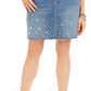 INC  International Concepts Women's Curvy Fit Rhinestone Embellished Denim Skirt  Blue Size 0