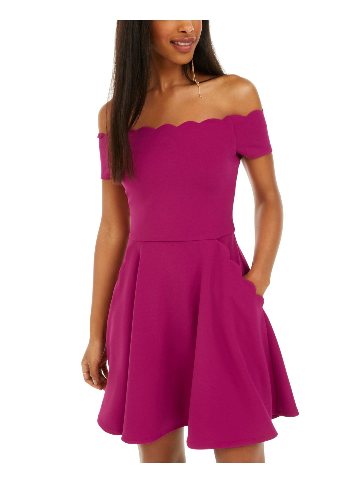 B Darlin Women's Short Sleeve Micro Mini Trapeze Party Dress Purple Size 5-6