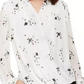 Alfani Women's Pleated  Sleeves Floral Long Sleeve V Neck Top White Size X-Large