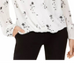 Alfani Women's Pleated  Sleeves Floral Long Sleeve V Neck Top White Size X-Large