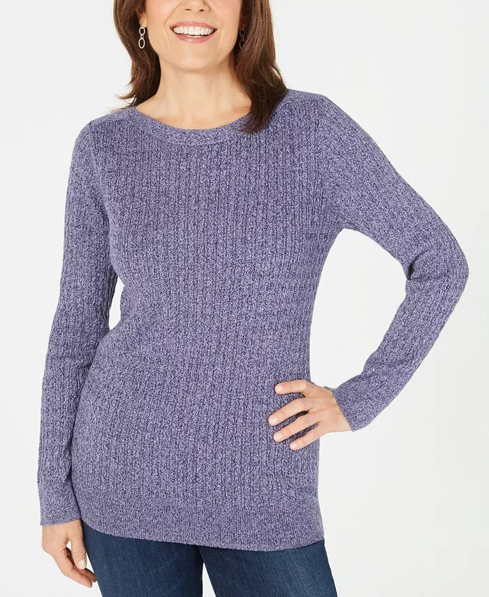 Karen Scott Women's Boat Neck Cotton Sweater  Blue Size XX-Large
