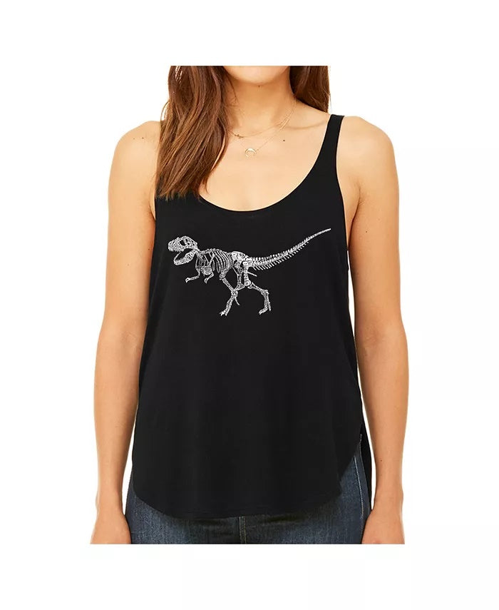 La Pop Art Women's Premium Word Art Flowy Tank Top- Dinosaur T-Rex Skeleton Black Size XX-Large