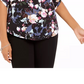NY Collection Women's Printed Roll Tab Sleeve Peasant Top Black Size Petite Medium