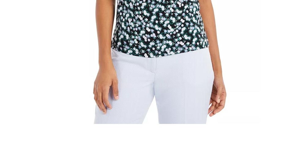 Calvin Klein Women's Floral Print Pleat Neck Top Black/Purple Size X-Large