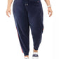 Tommy Hilfiger Women's Sport Plus Velour Varsity Panel Jogger Pants Black Size 2X