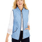 Charter Club Women's Petite Zip-Front Quilted Cotton Vest Blue Size Small