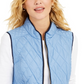 Charter Club Women's Petite Zip-Front Quilted Cotton Vest Blue Size Small