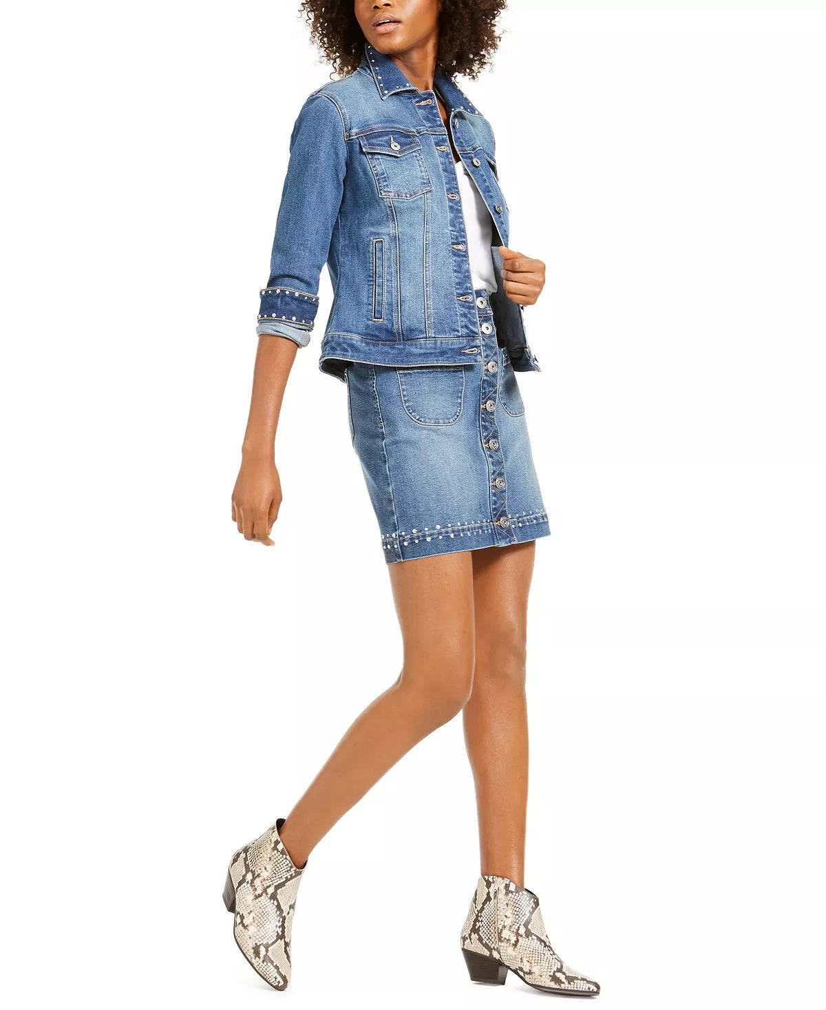 INC International Concepts Women's Studded Jean Skirt Blue Size 8