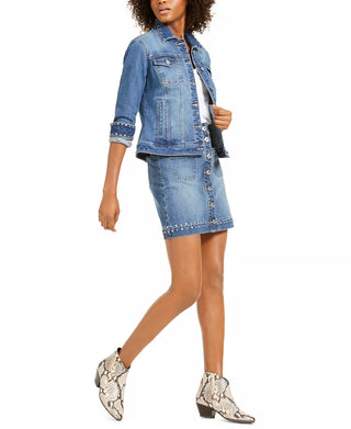 INC International Concepts Women's Studded Jean Skirt Blue Size 8