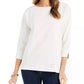 Charter Club Women's Striped Back-Button Top White Size X-Large