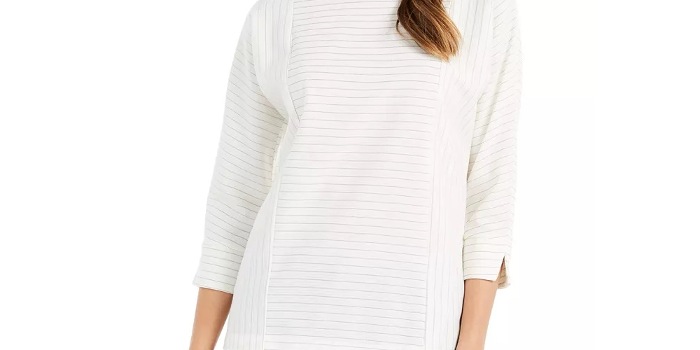 Charter Club Women's Striped Back-Button Top White Size X-Large