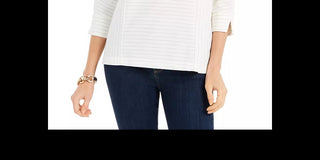 Charter Club Women's Striped Back-Button Top White Size X-Large