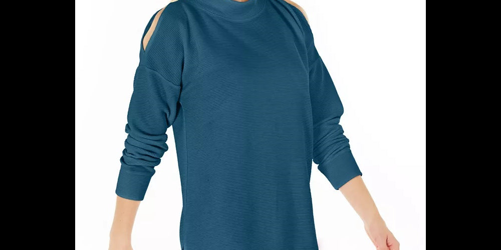 Ideology Women's Cold-Shoulder Vented Top Blue Size Medium