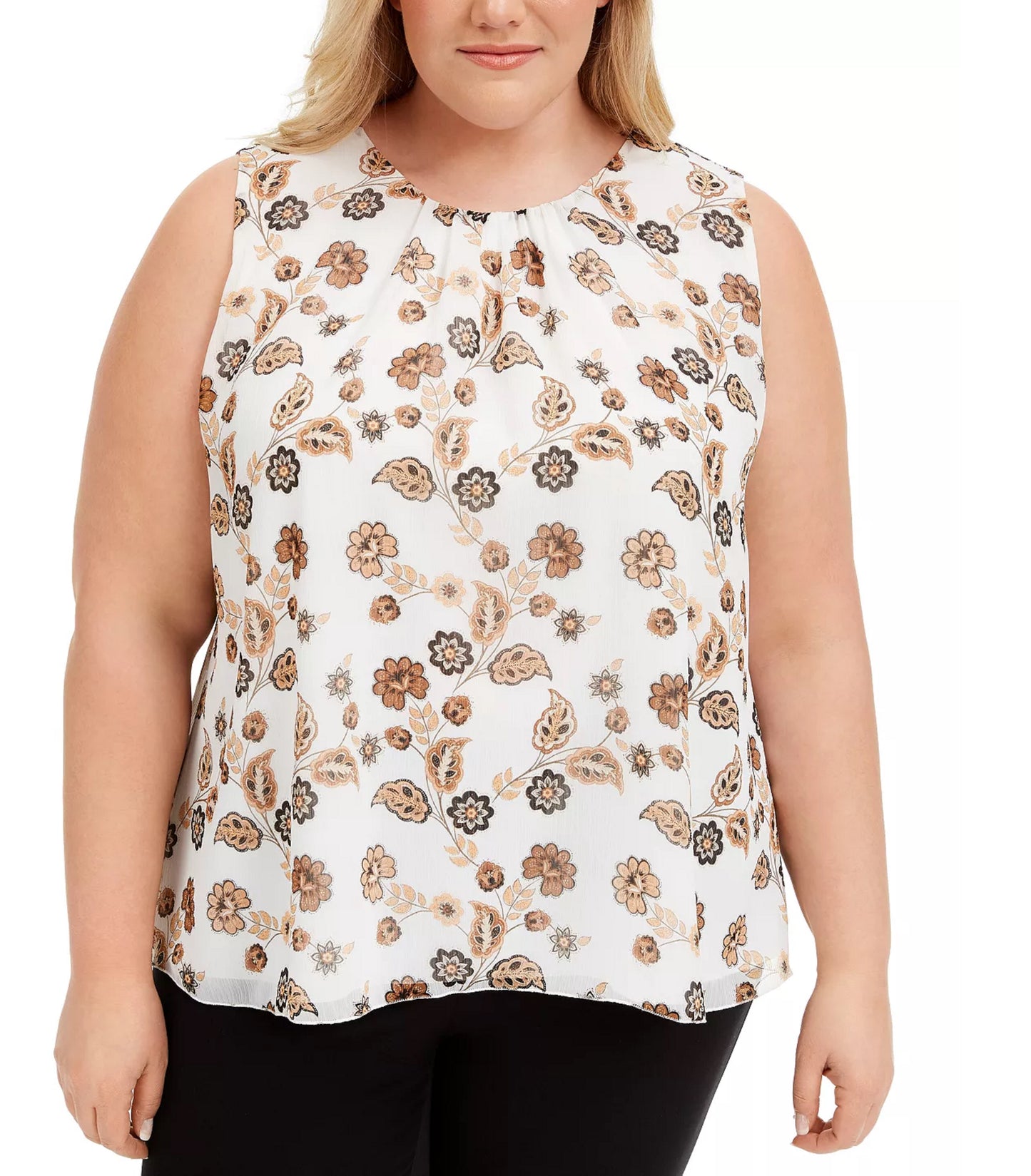 Calvin Klein Women's Plus Size Pleated Neck Top White Size 2X