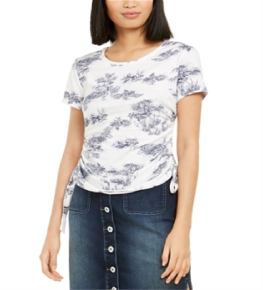 INC International Concepts Women's Floral Ruched Sides Blouse White Size X-Small