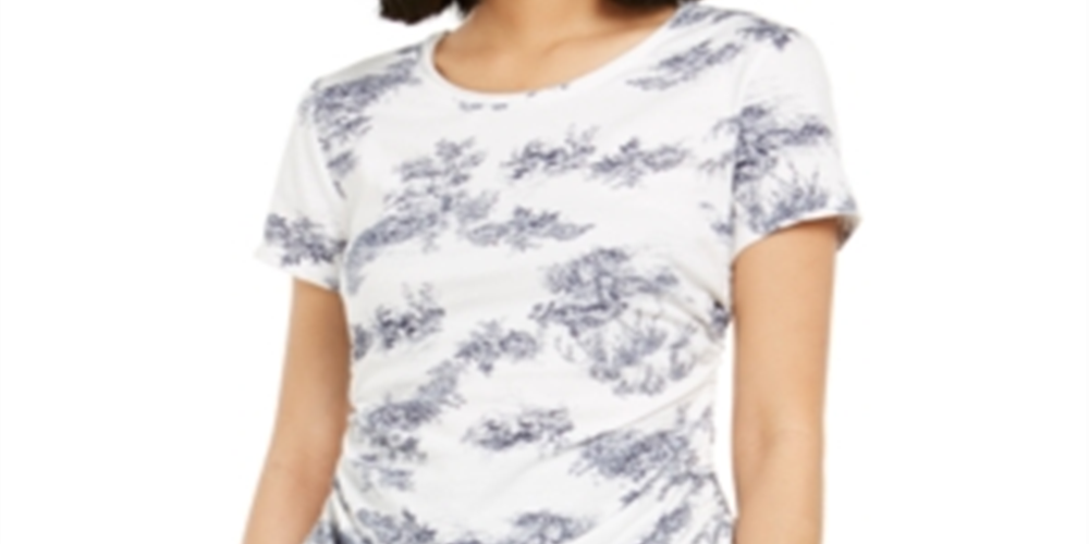 INC International Concepts Women's Floral Ruched Sides Blouse White Size X-Small