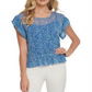 DKNY Women's Short Sleeve Printed Top with Ruffle Sleeves Blue  Size Large