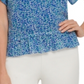DKNY Women's Short Sleeve Printed Top with Ruffle Sleeves Blue  Size Large