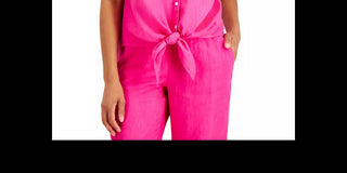 Charter Club Women's Linen Tie-Front Button-Up Shirt Red Size X-Small