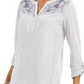 Style & Co Women's Embroidered-Yoke Roll-Tab Sleeve Top Grey Size X-Small