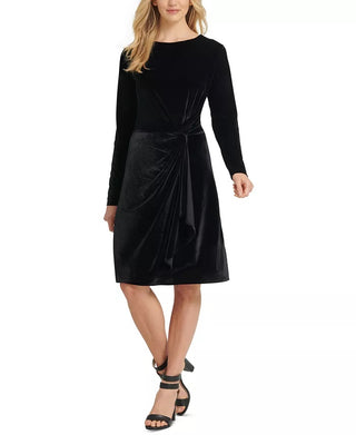 DKNY Women's Long Sleeve Jewel Neck Knee Length Sheath Dress Black Size Large