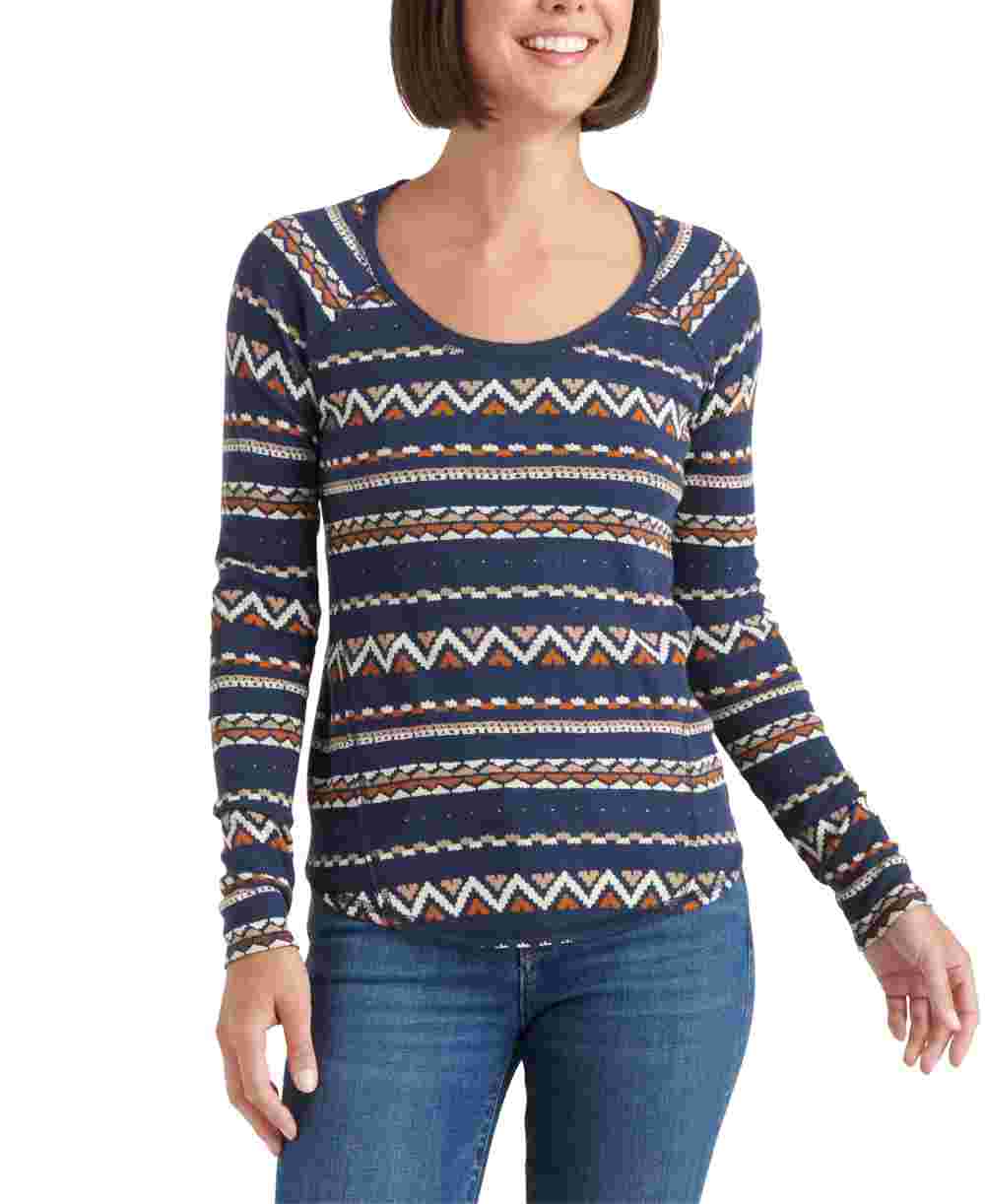Lucky Brand Women's Multi Fair Isle Thermal Top Blue Size Small