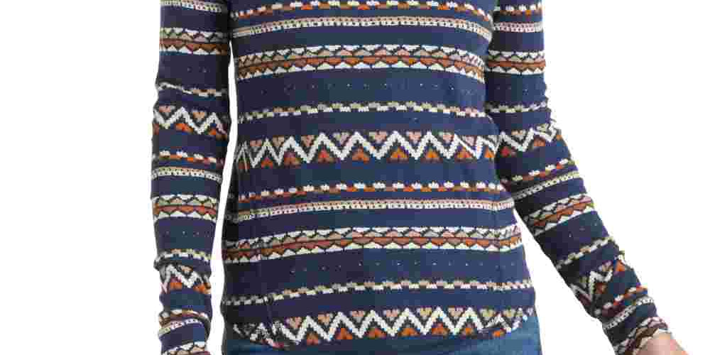 Lucky Brand Women's Multi Fair Isle Thermal Top Blue Size Small