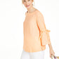 Charter Club Women's Linen Bell-Sleeve Top  Orange Size Small