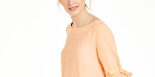 Charter Club Women's Linen Bell-Sleeve Top  Orange Size Small