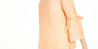 Charter Club Women's Linen Bell-Sleeve Top  Orange Size Small